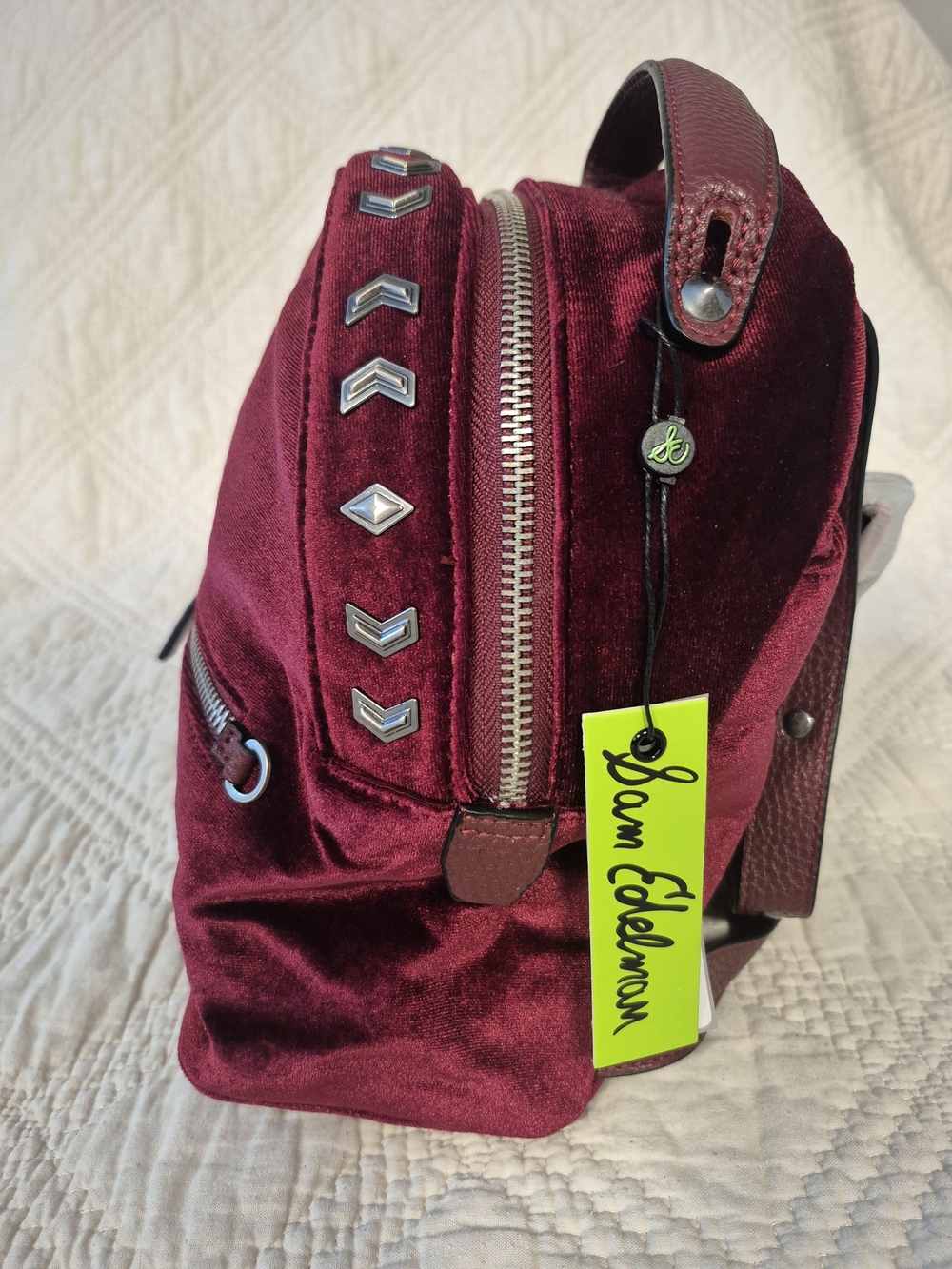Sam Edelman Sammi Cranberry Velvet Studded Western Backpack NWT